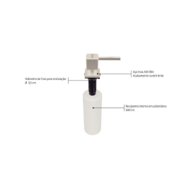 Dosador de Sabão Square Tramontina em Aço Inox com Recipiente Plástico 500 ml