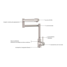 Monocomando Tramontina Flexion em Aço Inox com Acabamento Scotch Brite