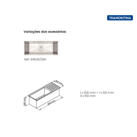 Canal Organizador em Aço Inox Tramontina para Sobrepor com Acabamento Scotch Brite 45x18 cm