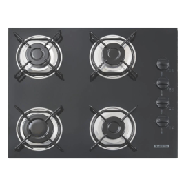Cooktop a Gás Tramontina Brasil em Vidro Temperado Preto e Trempes em Aço Carbono com Acendimento Superautomático 4 Queimadores